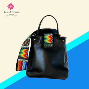 Leather Tote Bag with Art Huichol