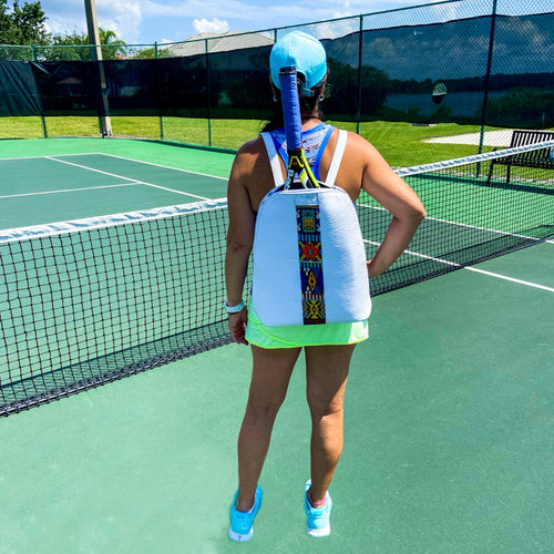 Tennis White Leather Backpack with Art Huichol